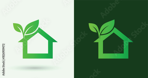 House leaf eco logo green home care sustainable property real estate environment icon
