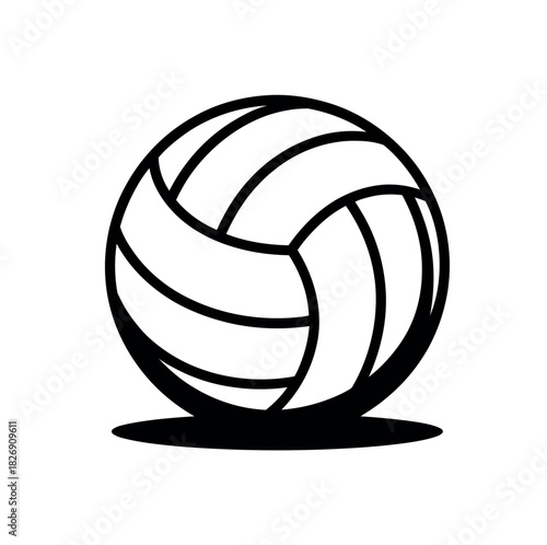 A black and white illustration of a volleyball, ready for a game.