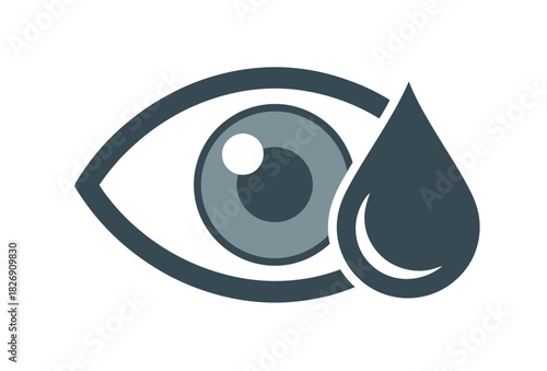 An illustration of an eye with a water drop falling, representing eye care or vision.
