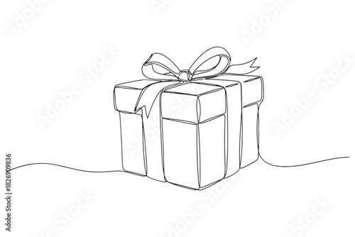 Elegant continuous line art vector illustration of a festive gift box present