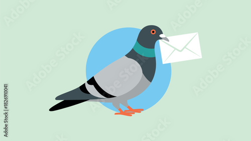 A pigeon delivers a letter in its beak, symbolizing old-fashioned communication and delivery services.