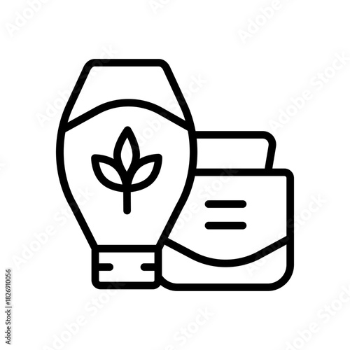 Natural cosmetics outline icon. Cream jar, container, bio skin care, body, face skin cream, moisturizer lotion. Paraben free. Organic cosmetics symbol. Vector isolated illustration.