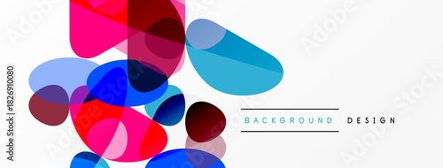 Abstract colorful shapes overlap white space. Modern design elements create dynamic visual texture. Simple, clean aesthetic.