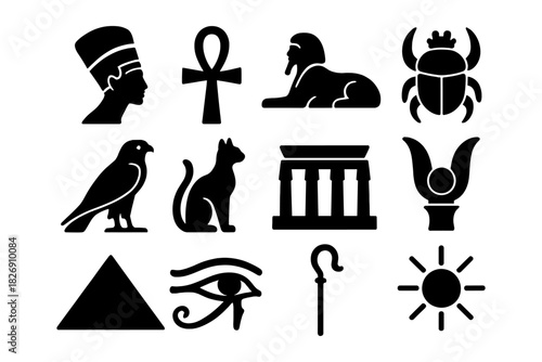 Ancient egyptian silhouettes: iconic symbols and figures for cultural design