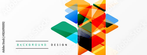 Abstract geometric shapes overlap, creating vibrant colorful design. White background provides clean contrast. Modern aesthetic.