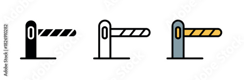 A set of diverse graphic icons representing various styles of a barrier gate, symbolizing access control and entry.