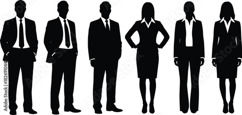 Business people silhouette vector illustration, office professionals in formal suits, teamwork and leadership concept for modern corporate design presentation