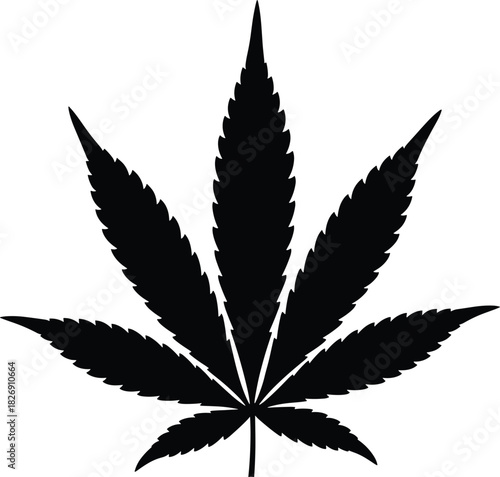 Cannabis Leaf Silhouette Illustration Featuring Bold Shape and Detailed Serrated Edges.