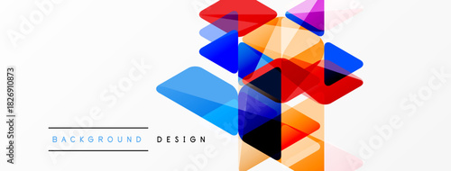 Abstract geometric shapes overlap, creating vibrant colorful design. Modern background with transparency effects. Simple, clean aesthetic.