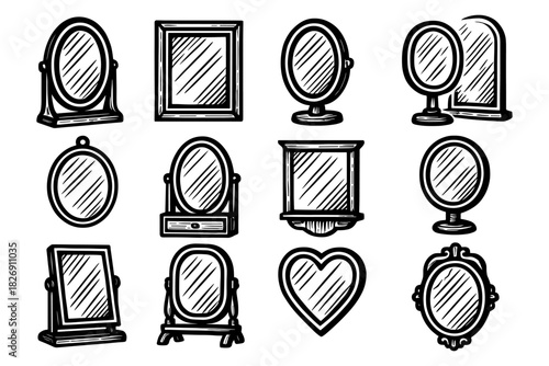 Wallpaper Mural Collection of hand drawn vintage mirrors in various shapes and designs Torontodigital.ca