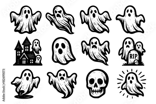 Vintage ghost and haunted elements for spooky halloween designs