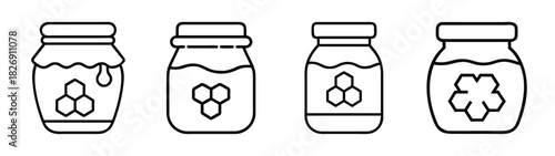 Outline honey jar vector set, honey bottle illustration, honey packaging design, honey product icon set