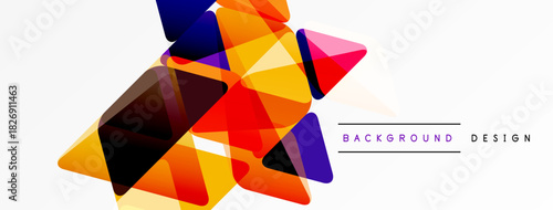 Abstract geometric shapes overlap, creating vibrant color transitions. Modern design element for backgrounds, banners, presentations.