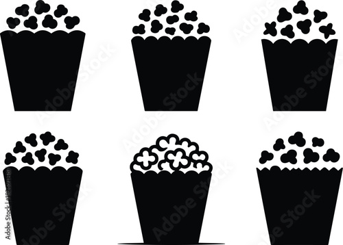 Set of Minimalist black popcorn bag snack silhouette vector icon