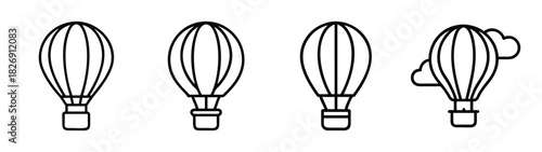 Hot air balloon clip art vector drawing illustration outline design element set for travel theme projects