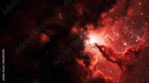 Stunning Red Nebula in Deep Space with Twinkling Stars.