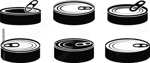 Set of Minimalist black tuna fish can silhouette vector icon
