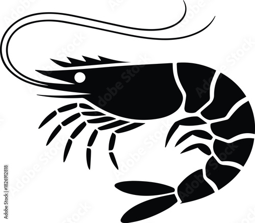 Minimalist black shrimp seafood silhouette vector icon