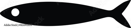 Minimalist black sardine seafood silhouette vector icon