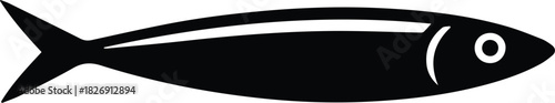 Minimalist black sardine seafood silhouette vector icon