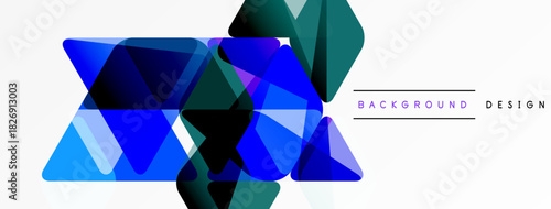 Abstract geometric shapes overlap. Blue, teal hues dominate white space. Modern design elements create dynamic visual texture.