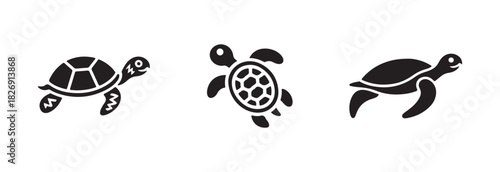 Turtle icon set, sea animal symbol, turtle logo vector icons for web, vector illustration EPS 10.
