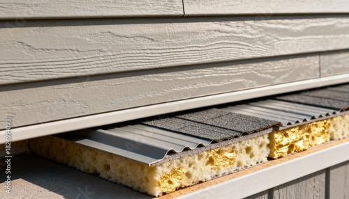 Close medium angle of textured insulated vinyl siding showcasing durable thermal layers blending aesthetic appeal with insulation.