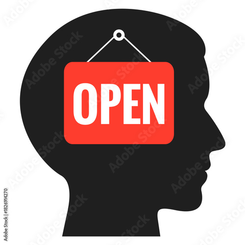 Vector illustration of human head and Open sign 