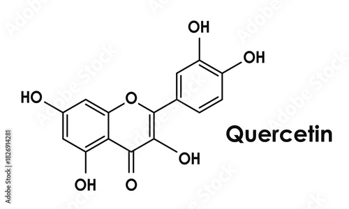 Quercetin chemical formula, molecular structure on white background