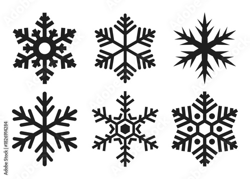 Snow flake vector icon set, snowflake shapes