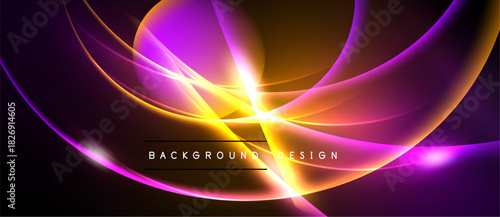 Bright abstract lines create dynamic energy. Purple, orange, yellow hues blend seamlessly. Background design suggests motion, light.