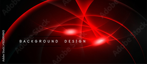 Dynamic red design features curved lines, bright glow. Dark background enhances visual impact, creating modern aesthetic.