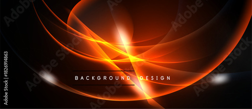 Abstract orange lines create dynamic flow. Bright center draws attention against dark backdrop. Modern design element.