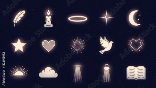 Celestial Symbols Icon Set – Flat Celestial Watcher Illustrations