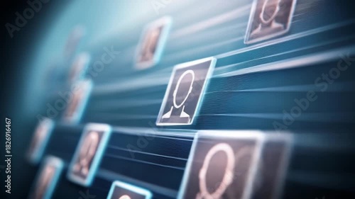 Digital Connections: An abstract, high-tech depiction of interconnected profiles, representing networking, global communication and social interaction.