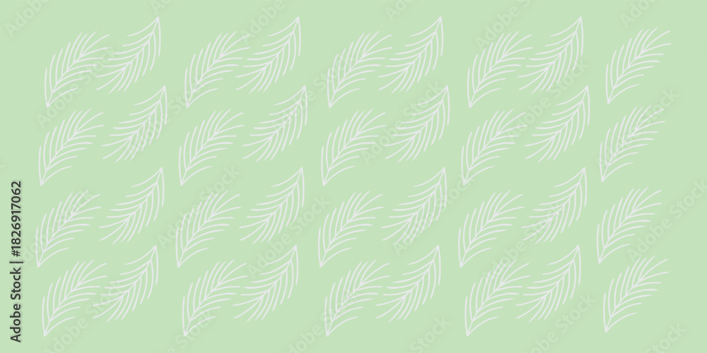 Fototapeta premium Light green seamless leaf pattern featuring delicate botanical line art. Soft repeating design suited for modern creative applications. Fresh decorative background ideal for fabric, wallpaper, 