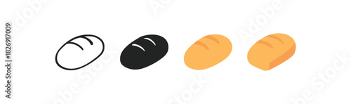 Set of bread icons in outlined monochrome and color styles