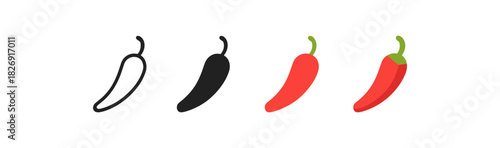 Stylized chili pepper icons in various artistic styles