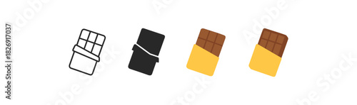 Set of chocolate bar icons in flat and linear styles