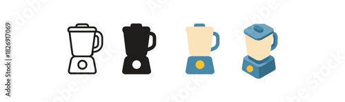 Modern blender icons in mixed styles: linear, silhouette, flat, and 3d variations