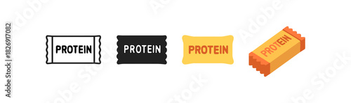 Protein bar icons in flat and 3d styles