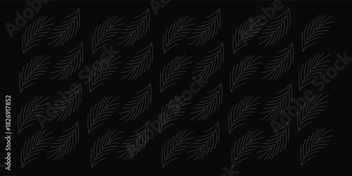 Dark seamless pine branch pattern with elegant line art foliage. Subtle repeating botanical design for winter and festive themes. Perfect decorative background for modern projects. 