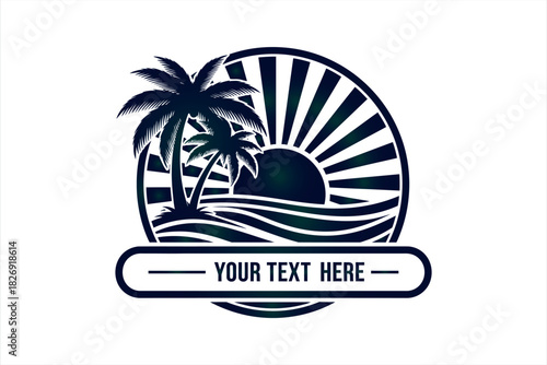 Tropical Island Sunset Vector Logo Design