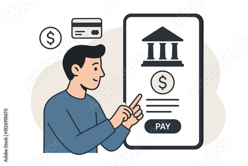 Man using mobile banking app for secure online transactions and payments