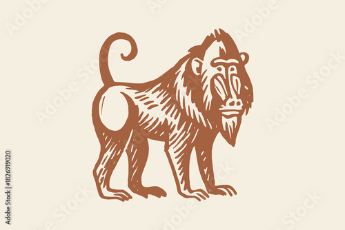 Baboon mandrill naive sketch line vector illustration
