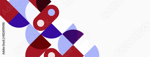 Abstract geometric shapes, red, purple, light blue. Minimalist design, clean lines, modern aesthetic. Simple composition, flat illustration.