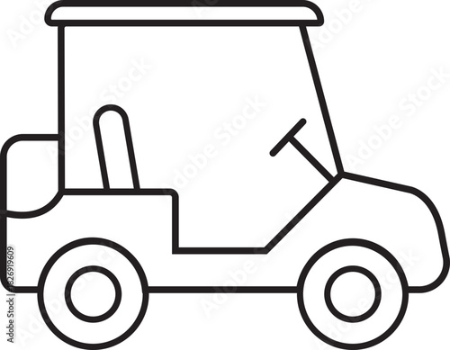 Golf cart outline style icon isolated on transparent background, electric transport vehicle symbol, side view vector illustrations, isolated simple flat design.