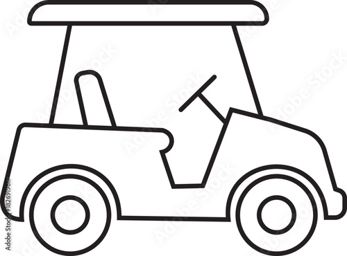 Golf cart outline style icon isolated on transparent background, electric transport vehicle symbol, side view vector illustrations, isolated simple flat design.