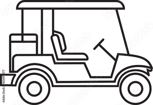 Golf cart outline style icon isolated on transparent background, electric transport vehicle symbol, side view vector illustrations, isolated simple flat design.