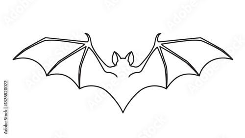 a simple black and white line drawing depicts a bat in flight with outstretched wings and a clearly defined skeletal structure Halloween